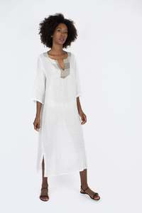 Dresses Collection In Italy: Handmade Linen Dress Lavinia White - Marilu