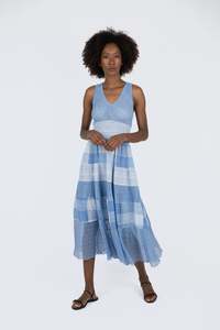 Dresses Collection In Italy: Handmade Linen Dress Benedetta Blue - Marilu