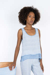 Woman Tops Tunics In Italy: Handmade Linen Top Ida Blue - Marilu