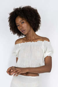 Woman Tops Tunics In Italy: Handmade Linen Top Consuelo White - Marilu
