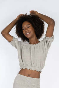 Woman Tops Tunics In Italy: Handmade Linen Top Consuelo Beige - Marilu