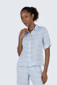Woman Tops Tunics In Italy: Handmade Linen Shirt Grazia Blue - Marilu