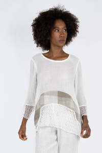 Woman Tops Tunics In Italy: Handmade Linen Tunic Federica White - Marilu
