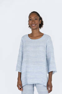 Woman Tops Tunics In Italy: Handmade Linen Tunic Carlotta Blue - Marilu