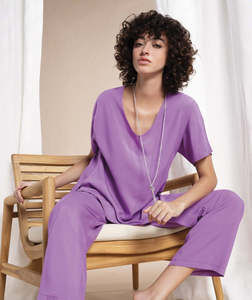 Woman Tops Tunics In Italy: Made in Italy V-neck Viscose Blouse - Caterina D.