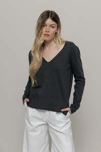 Woman Tops Tunics In Italy: Cotton Sweater Aura Dark Grey - Rifo'