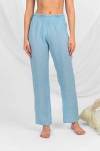Bottoms Collection In Italy: Handmade Linen Trousers Calamaro Light Blue - Marilu