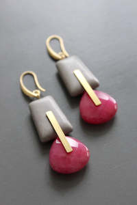 David Aubrey: David Aubrey Magnesite and Jade Earrings | Pink