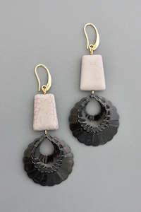 David Aubrey: David Aubrey Black Drop Earrings with Grey Magnesite