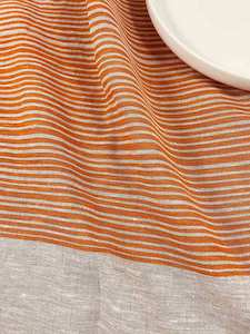 Hand-printed 100% Linen Tea Towel - Stripes, Orange
