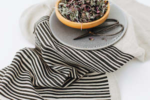 Hand-printed 100% Linen Tea Towel - Stripes, Black