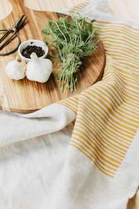 Hand-printed 100% Linen Tea Towel - Stripes, Mustard