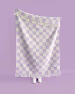 Patterned Throws: Maison Deux Checkerboard - Lilac | Large Reversible Wool Throw