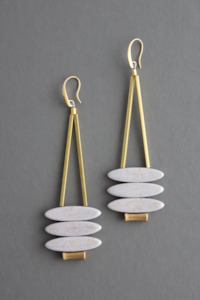 David Aubrey Large Brass and Grey Magnesite Dangle Earrings