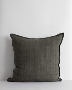 Plain And Textured Cushions: Baya Cassia Handwoven 100% Linen Cushion - Nori | Square