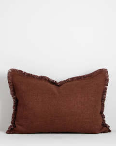 Plain And Textured Cushions: Baya Dover Cushion - Brick | Lumbar with Fringe