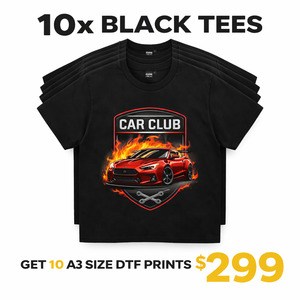 Bulk Deal: 10× Black T-Shirts with A3 DTF Print