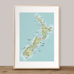 Prints: New Zealand icons map