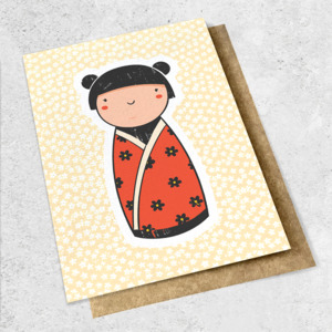 Large Cards 1: kokeshi doll lemon