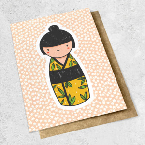 Large Cards 1: kokeshi doll peach