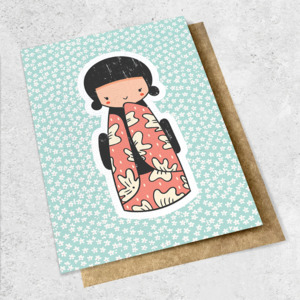 Large Cards 1: kokeshi doll mint