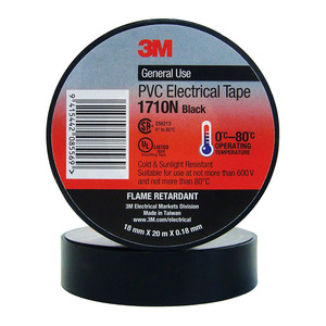 Electrical: 3M Electrical Tape 1710N-BL PVC 18mm x 20m Black Ink Direct