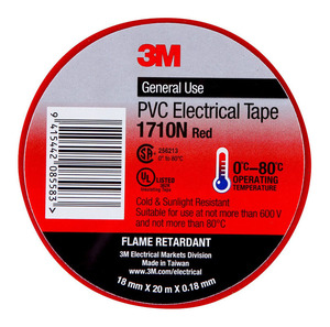 Electrical: 3M Electrical Tape 1710N-RE PVC 18mm x 20m Red Ink Direct
