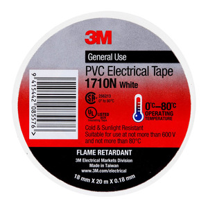 Electrical: 3M Electrical Tape 1710N-WH PVC 18mm x 20m White Ink Direct