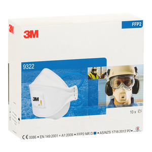 Respirators: 3M Respirator Aura 9322A+ Flat Fold Standard White P2, Pack of 10 Ink Direct