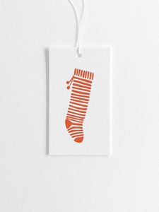 Letterpress gift tag - Red stripe Christmas stocking - Inker Tinker