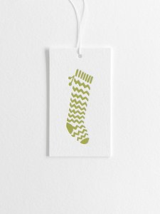 Letterpress gift tag - Green Christmas stocking - Inker Tinker