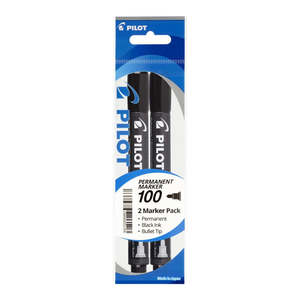 Pilot SCA 100 Permanent Marker Bullet Black 2Pk