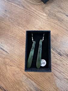 Campbell Carving: Moss Green roimata earrings 55mm  - 37