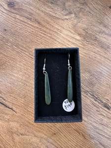 Campbell Carving: Forest green roimata earrings 35mm- 36