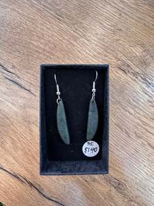 Campbell Carving: Bush green roimata earrings 33mm - 35