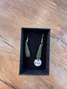 Campbell Carving: Leaf green roimata earrings 25mm - 34