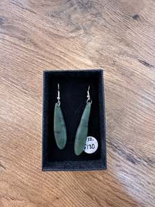 Campbell Carving: Pine green roimata earrings 35mm - 32