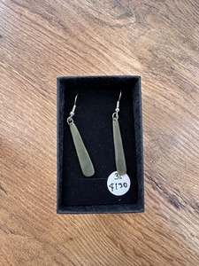 Campbell Carving: Olive green roimata earrings 30mm - 31