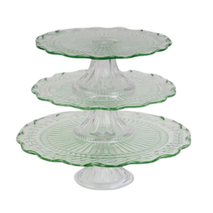 Cake Plate Vintage Green Glass Medium