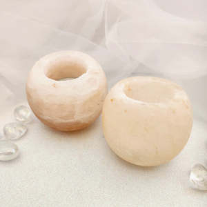 Himalayan Salt: Round Himalayan Salt Candle Holder (assorted. approx. 8.5x7.5)