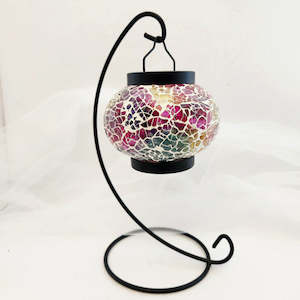 Aromatics Accessories: Autumn Tones Turkish Mosaic Hanging T-Lite Candle Holder w. LED Candle (approx. 24x15cm)