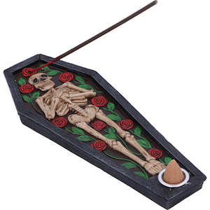 Aromatics Accessories: Skeleton in Coffin Incense Holder for Cones & Sticks (approx. 21x8cm)