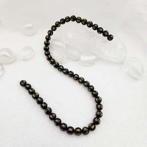 Beads Other Crafts: Black Obsidian Om Mane Padme Hum Bead Strand (approx. 46-48x8mm beads)