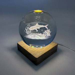 Shark Glass Ball w. Wooden LED Base