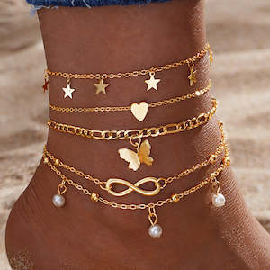 Gold Metal Anklet Set w. Charms