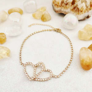 Twin Hearts Rhinestone Anklet (gold metal)