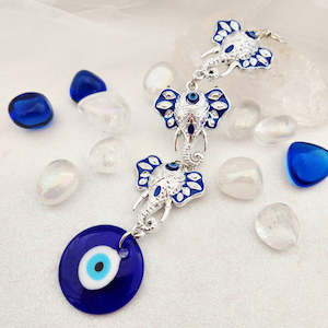 World Spirituality: Blue Eye aka Evil Eye Hanging w. Elephants