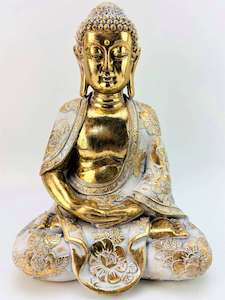 World Spirituality: Gold & Ivory Meditating Buddha (approx. 24x18cm)