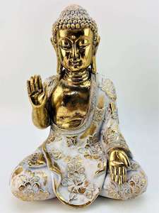 Gold & White Meditating Buddha (approx. 19.5x14.5cm)
