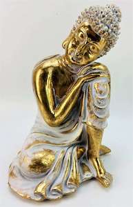 World Spirituality: Gold & White Resting Buddha (approx. 19x14cm)